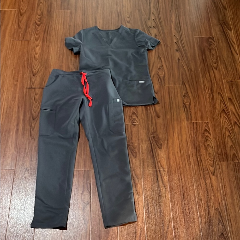 Figs Gray and Red Athletic Pants with Modern Design